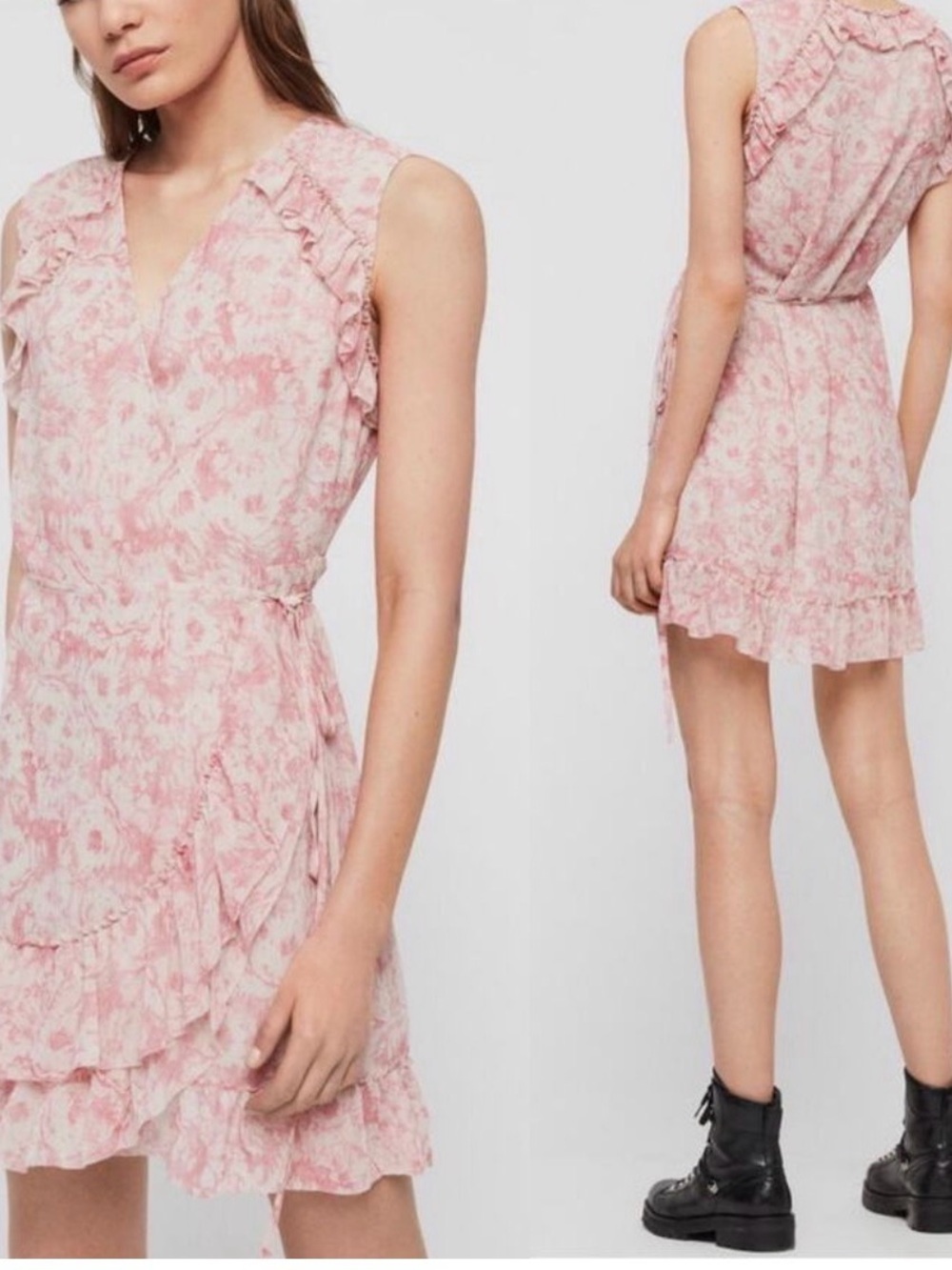 All Saints Priya Rosa Pink Floral Wrap Dress Size Small